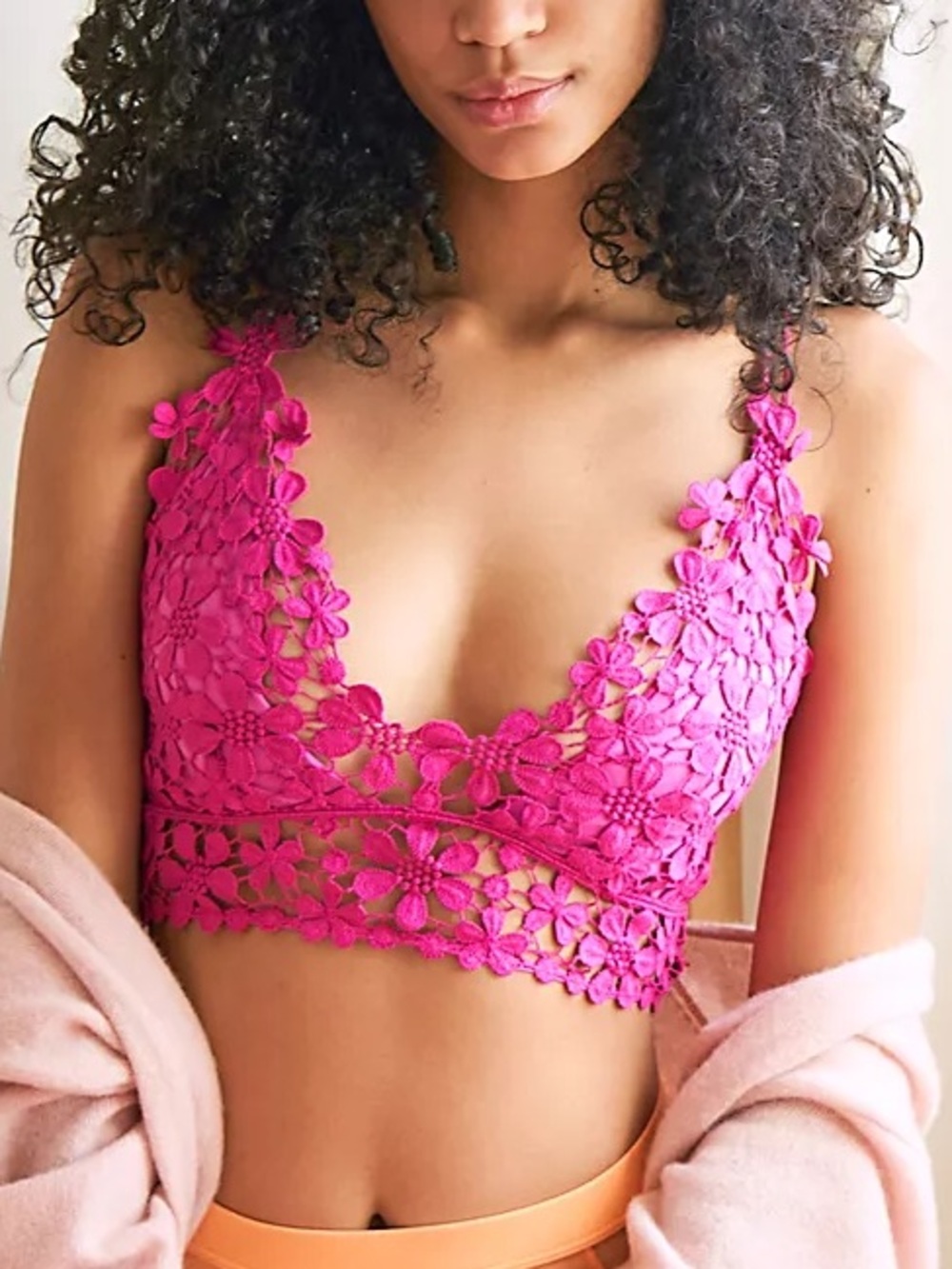 Free People Miss Dazie Bright Pink Crochet Lace Bralette Small